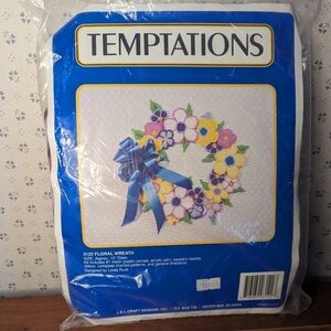 Temptations Needle work kit 1992 sealed NWOT. Plastic canvas, floral wreath bow